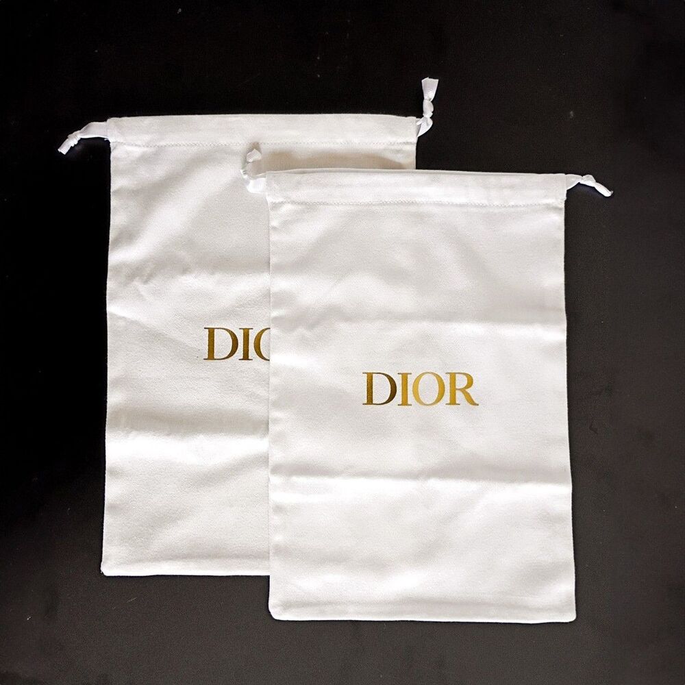 DIOR Two (2x) Gold Authentic Drawstring dust cover bag canvas Shoes White 9 x 13